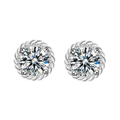 XEA009 925 Silver Needle Crown Earrings(50 Points Mosan Diamond White Gold) - Stud Earrings & Earrings by PMC Jewellery | Online Shopping South Africa | PMC Jewellery