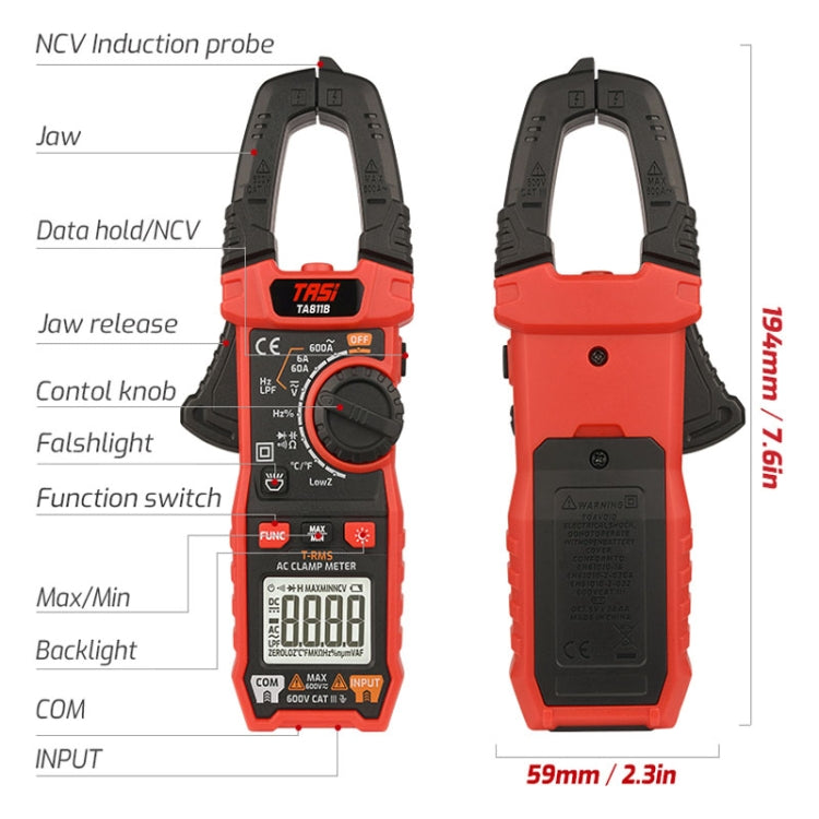 TASI TA811C Clamp Meter High Accuracy AC DC Voltage Ammeter - Digital Multimeter by TASI | Online Shopping South Africa | PMC Jewellery | Buy Now Pay Later Mobicred