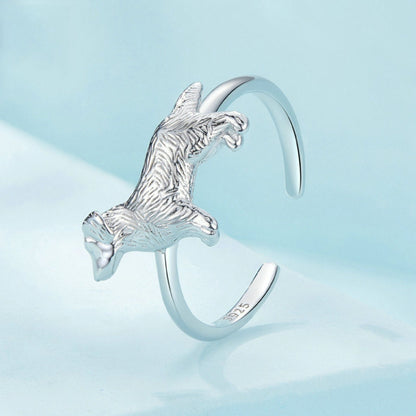 SCR952-E S925 Sterling Silver Cute Little Golden Retriever Puppy Ring - Rings by PMC Jewellery | Online Shopping South Africa | PMC Jewellery