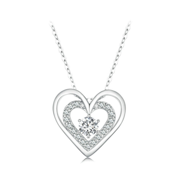 BSN342  925 Sterling Silver Plated Platinum Shining Love Double Ring Necklace - Necklaces & Pendants by PMC Jewellery | Online Shopping South Africa | PMC Jewellery