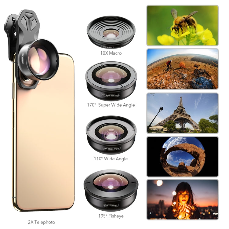 APEXEL APL-HB5 5 in 1 Wide Angle Macro Fisheye HD External Mobile Phone Lens(Set) - Macro & Wide-angle by APEXEL | Online Shopping South Africa | PMC Jewellery | Buy Now Pay Later Mobicred