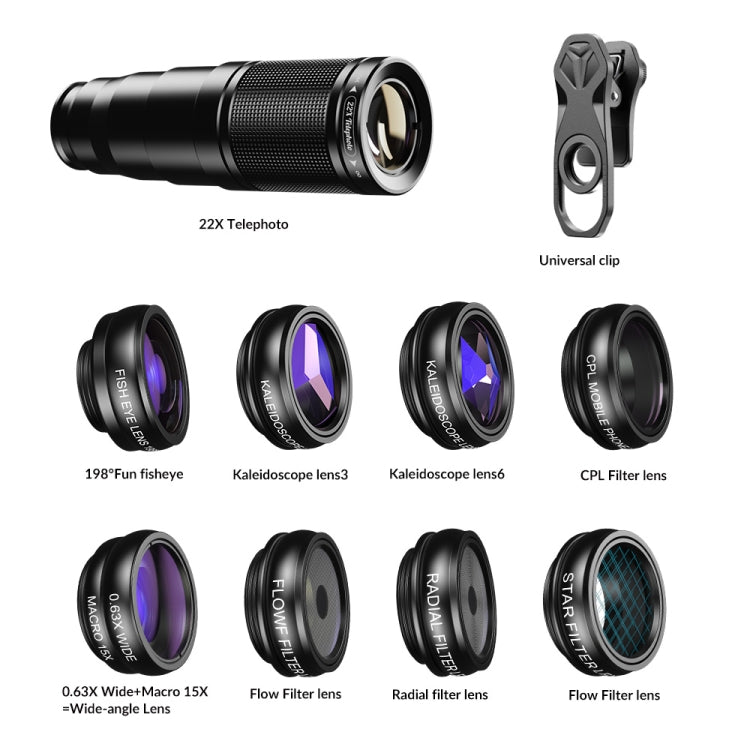 APEXEL APL-22XDG9 22X External Camera Adjustable Focus Mobile Phone Lens(10 in 1) - free shipping - PMC TechLife - Order now!