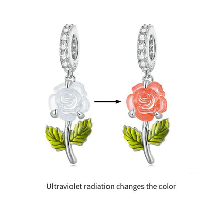 BSC824 Sterling Silver Zircon Rose UV Color Changing Bead Accessory(Variable Orange) - Jewelry Accessories by PMC Jewellery | Online Shopping South Africa | PMC Jewellery