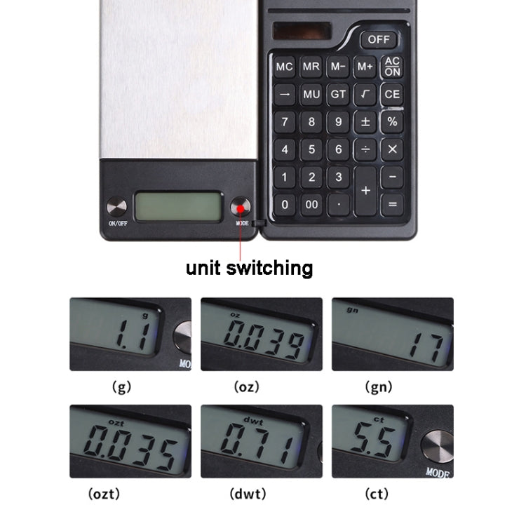 0.1g/1kg Kitchen Digital Scale Pocket Scale With Solar Calculator(Black) - Jewelry Scales by PMC Jewellery | Online Shopping South Africa | PMC Jewellery