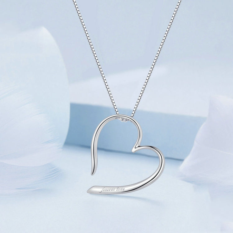 S925 Sterling Silver Platinum Plated Heart Necklace - Necklaces & Pendants by PMC Jewellery | Online Shopping South Africa | PMC Jewellery