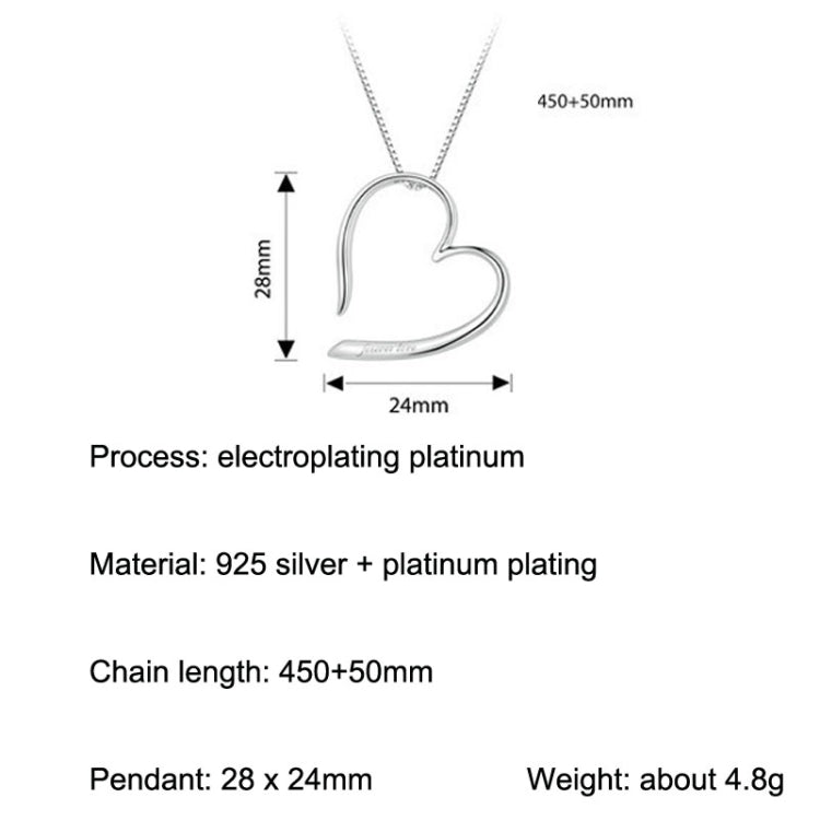 S925 Sterling Silver Platinum Plated Heart Necklace - Necklaces & Pendants by PMC Jewellery | Online Shopping South Africa | PMC Jewellery