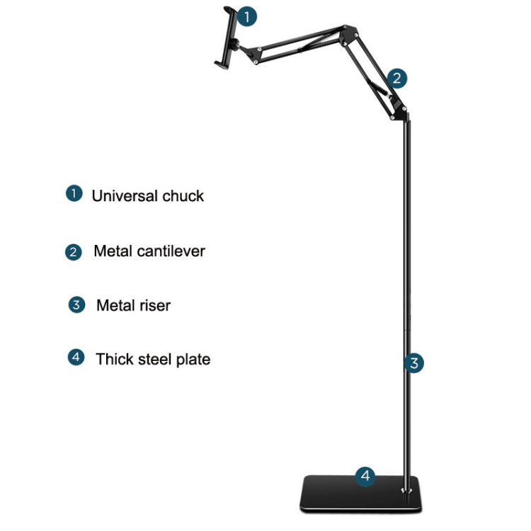 175cm Mobile Phone Tablet Live Broadcast Bedside Lifting Bracket Telescopic Cantilever Model (Black) - Lazy Bracket by PMC Jewellery | Online Shopping South Africa | PMC Jewellery