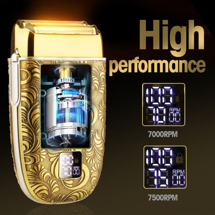 Men Electric Shaver Full Metal Body Reciprocating Shaver(Gold+Knife Net) - Electric Shavers by PMC Jewellery | Online Shopping South Africa | PMC Jewellery