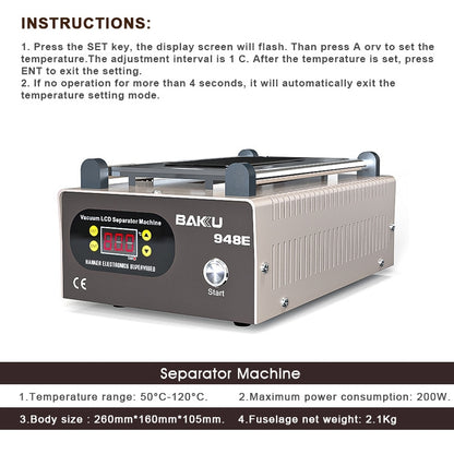 BAKU BA-948E Mobile Phone Liquid Crystal Separation Machine Flat Display Separator Heating Board EU Plug 220V - Separation Equipment by BAKU | Online Shopping South Africa | PMC Jewellery | Buy Now Pay Later Mobicred