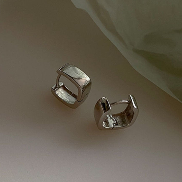 Silver Needle Wide Square Earrings Buckle Type Easy Wear Without Picking Earrings - Stud Earrings & Earrings by PMC Jewellery | Online Shopping South Africa | PMC Jewellery