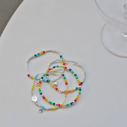 925 Silver Plated Rainbow Smile Beaded Bracelet Ladies Jewelry, Color: Bear Heart - Bracelets by PMC Jewellery | Online Shopping South Africa | PMC Jewellery