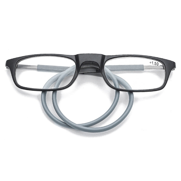 Portable Magnetic Hanging Neck Retractable Reading Glasses +350(Black Frame Gray Legs) - Presbyopic Glasses by PMC Jewellery | Online Shopping South Africa | PMC Jewellery