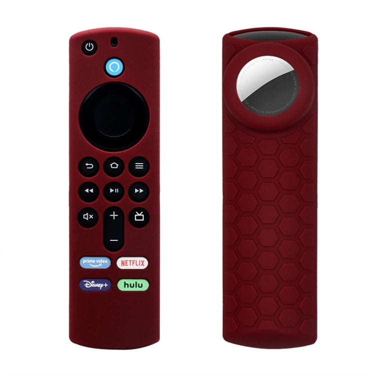 2pcs Remote Control Case For Amazon Fire TV Stick 2021 ALEXA 3rd Gen With Airtag Holder(Wine Red) - Remote Control Covers by PMC Jewellery | Online Shopping South Africa | PMC Jewellery