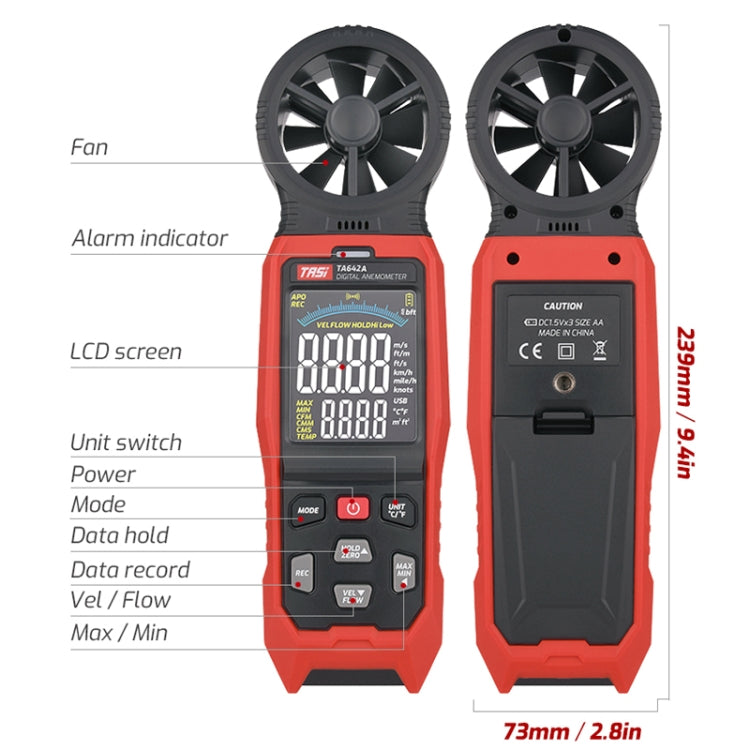 TASI TA642A Portable Digital Wind Speed Meter Air Volume Tester - Tachometers & Anemometer by TASI | Online Shopping South Africa | PMC Jewellery | Buy Now Pay Later Mobicred