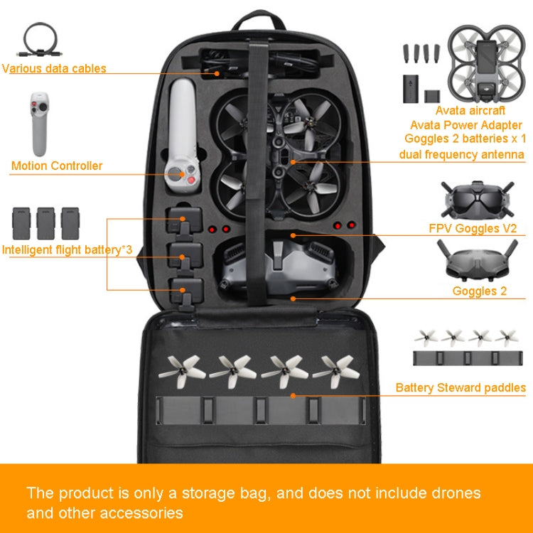 For DJI AVATA Storage Bag Hard Shell Waterproof Shoulder Bag Backpack(Yellow EVA Lining) - Case & Bags by PMC TechLife | Online Shopping South Africa | PMC TechLife