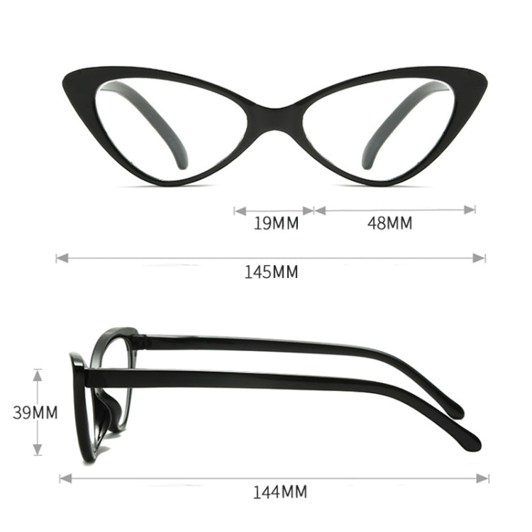 Street Stall Triangular Cat Eye Presbyopic Glasses, Degree: +400(Black) - Presbyopic Glasses by PMC Jewellery | Online Shopping South Africa | PMC Jewellery