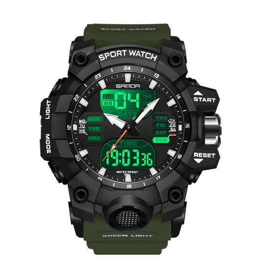 SANDA Green Light Alarm Clock Multifunctional Waterproof Shockproof Transparent Watch(Army Green) - Silicone Strap Watches by SANDA | Online Shopping South Africa | PMC Jewellery