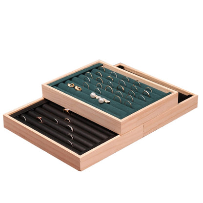 Solid Wooden Velvet Jewelry Display Tray Ring Earring Bracelet Storage And Organization Box, Specification: Small Ice Flower Velvet - Jewelry Storages by PMC Jewellery | Online Shopping South Africa | PMC Jewellery