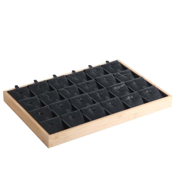 Bamboo Wooden Grid Liner Jewelry Display Tray Necklace Pendant Storage Tray Showcase, Style: 24 Grid Black Leather - Jewelry Storages by PMC Jewellery | Online Shopping South Africa | PMC Jewellery