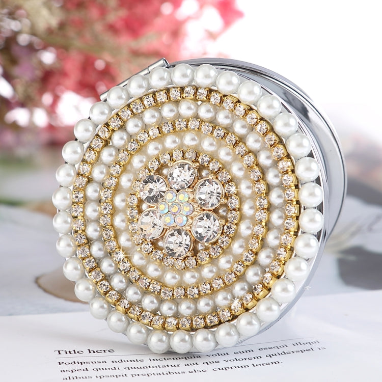 Metal Makeup Round Mirror Portable Diamond Mirror Folding Mini Double-sided Round Mirror - Mirror by PMC Jewellery | Online Shopping South Africa | PMC Jewellery