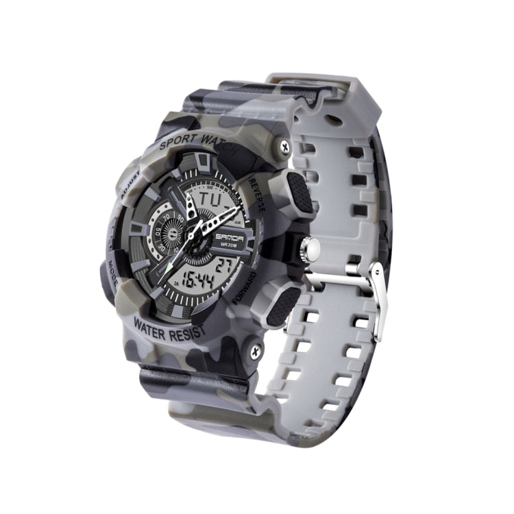 SANDA 5318 LED Luminous Display & Stopwatch & Alarm & Date and Week Function Men Quartz + Digital Dual Movement Watch with Plastic Band (Camouflage Gray) - Sport Watches by SANDA | Online Shopping South Africa | PMC Jewellery | Buy Now Pay Later Mobicred