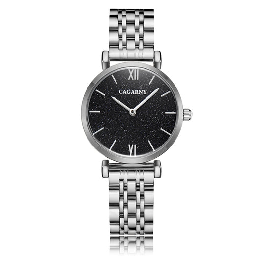 CAGARNY 6880 Fashion Life Waterproof Black Background Silver Steel Band Quartz Watch - Metal Strap Watches by CAGARNY | Online Shopping South Africa | PMC Jewellery | Buy Now Pay Later Mobicred