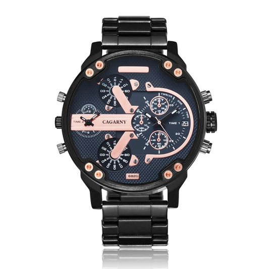 CAGARNY 6820 Large Dial Calendar Display Stainless Steel Band Quartz Dual Movement Watch For Men(Rose Gold Nails) - Metal Strap Watches by CAGARNY | Online Shopping South Africa | PMC Jewellery | Buy Now Pay Later Mobicred