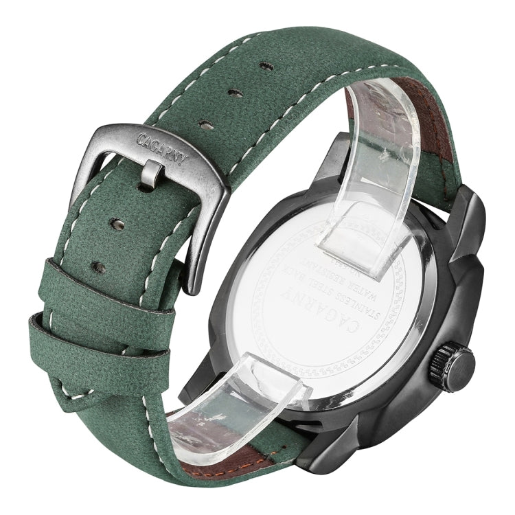 CAGARNY 6833 Fashionable Concise Three Needles Quartz Wrist Watch with Leather Band & 24-hour Indication & Calendar Function for Couples(Green Scale) - Leather Strap Watches by CAGARNY | Online Shopping South Africa | PMC Jewellery | Buy Now Pay Later Mobicred