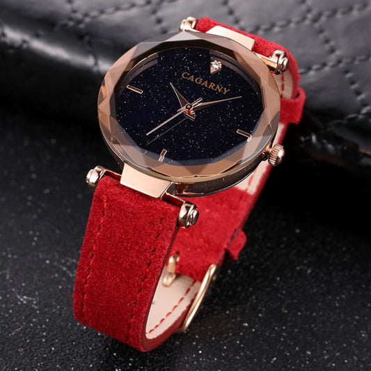 CAGARNY 6877 Water Resistant Fashion Women Quartz Wrist Watch with Leather Band(Red) - Metal Strap Watches by CAGARNY | Online Shopping South Africa | PMC Jewellery | Buy Now Pay Later Mobicred