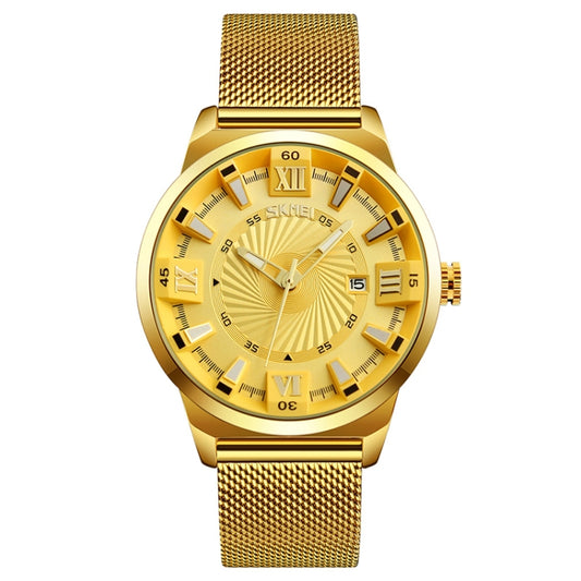 SKMEI 9166 Fashion Men Business Watch 30m Waterproof Metal Quartz Wristwatch(Gold) - Metal Strap Watches by SKMEI | Online Shopping South Africa | PMC Jewellery | Buy Now Pay Later Mobicred