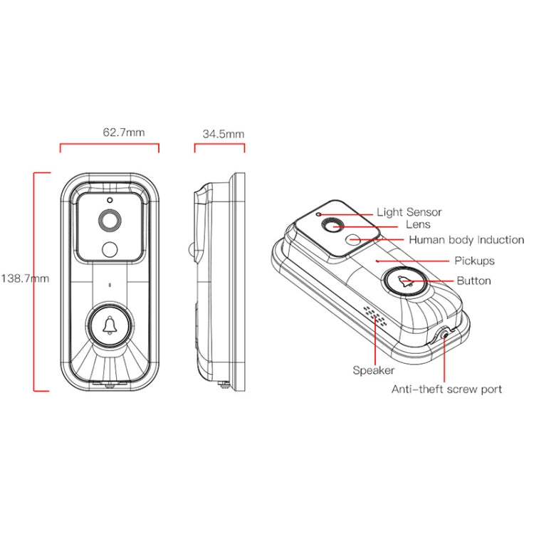 Anytek B60 720P Smart WiFi Video Visual Doorbell, Support APP Remote & PIR Detection & TF Card(White) - free shipping - PMC TechLife - Order now!