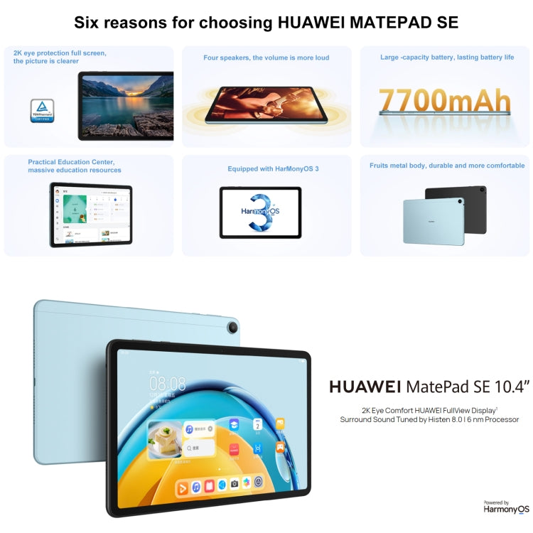 HUAWEI MatePad SE Wi-Fi, 10.4 inch, 6GB+128GB, HarmonyOS 3 Qualcomm Snapdragon 680 Octa Core, Support Dual WiFi / BT, Not Support Google Play(Blue) - Huawei by Huawei | Online Shopping South Africa | PMC Jewellery