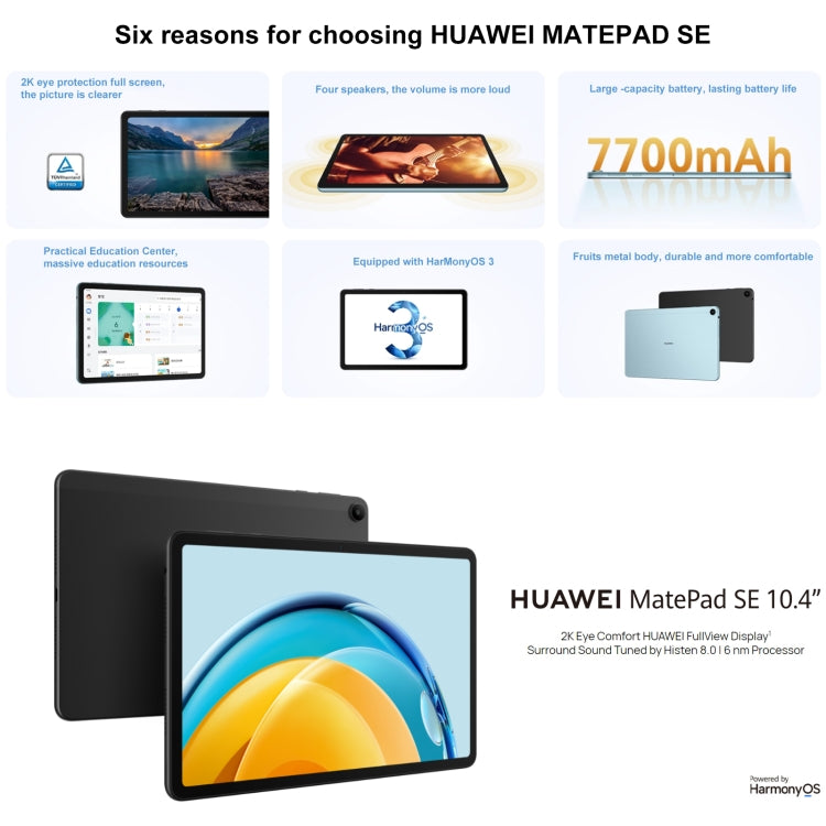 HUAWEI MatePad SE, 10.4 inch, 6GB+128GB, HarmonyOS 3 Qualcomm Snapdragon 680 Octa Core, Support Dual WiFi / BT, Network: 4G, Not Support Google Play(Black) - Huawei by Huawei | Online Shopping South Africa | PMC Jewellery