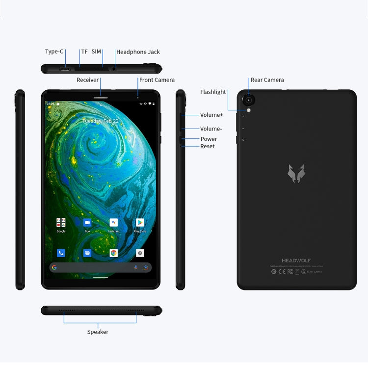 HEADWOLF FPad1 4G LTE, 8 inch, 3GB+64GB, Android 11 Unisoc T310 Quad Core up to 2.0GHz, Support Dual Band WiFi & Bluetooth & TF Card, US Plug(Black) - Other by HEADWOLF | Online Shopping South Africa | PMC Jewellery