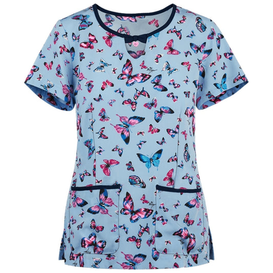 Printed Round Neck Slim-fit Nurse Uniform T-shirt (Color:Light Blue Size:L) - T-shirt by PMC Jewellery | Online Shopping South Africa | PMC Jewellery