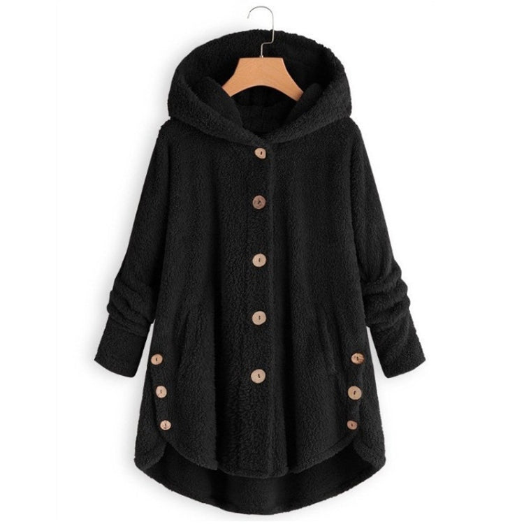 Button Plush Irregular Solid Color Coat (Color:Black Size:S) - Hoodie by PMC Jewellery | Online Shopping South Africa | PMC Jewellery