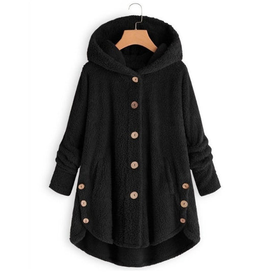 Button Plush Irregular Solid Color Coat (Color:Black Size:XXXXXL) - Hoodie by PMC Jewellery | Online Shopping South Africa | PMC Jewellery