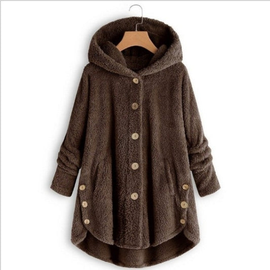 Button Plush Irregular Solid Color Coat (Color:Coffee Size:XXXXXL) - Hoodie by PMC Jewellery | Online Shopping South Africa | PMC Jewellery