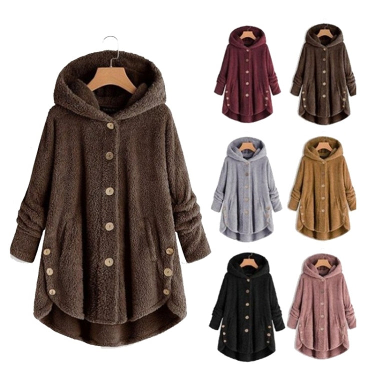 Button Plush Irregular Solid Color Coat (Color:Coffee Size:XXXXXL) - Hoodie by PMC Jewellery | Online Shopping South Africa | PMC Jewellery