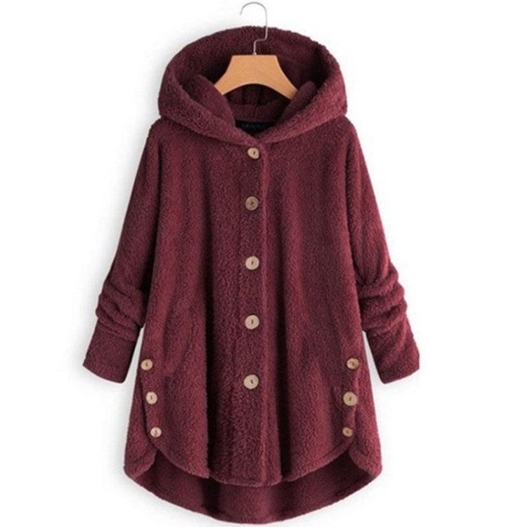 Button Plush Irregular Solid Color Coat (Color:Wine Red Size:XXXL) - Hoodie by PMC Jewellery | Online Shopping South Africa | PMC Jewellery
