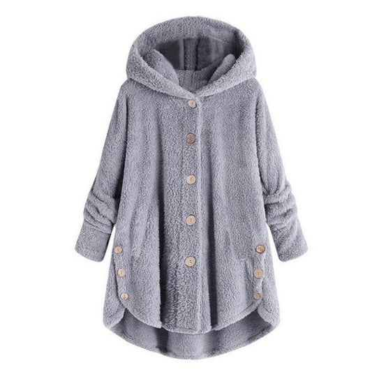 Button Plush Irregular Solid Color Coat (Color:Light Grey Size:XXXXXL) - Hoodie by PMC Jewellery | Online Shopping South Africa | PMC Jewellery