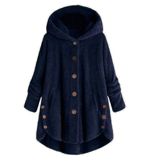 Button Plush Irregular Solid Color Coat (Color:Navy Blue Size:XXXXXL) - Hoodie by PMC Jewellery | Online Shopping South Africa | PMC Jewellery