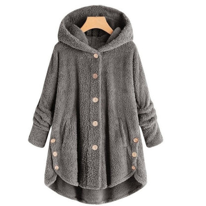 Button Plush Irregular Solid Color Coat (Color:Dark Gray Size:XXXXXL) - Hoodie by PMC Jewellery | Online Shopping South Africa | PMC Jewellery