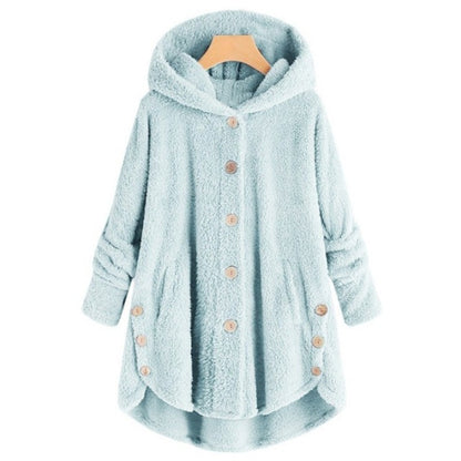Button Plush Irregular Solid Color Coat (Color:Sky Blue Size:XXXXXL) - Hoodie by PMC Jewellery | Online Shopping South Africa | PMC Jewellery