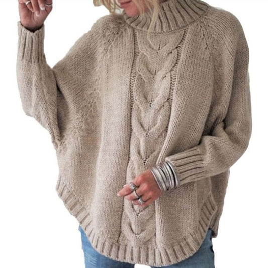 Women Loose Bat Sleeve Turtleneck Knit Sweater (Color:Beige Size:L) - Sweater by PMC Jewellery | Online Shopping South Africa | PMC Jewellery