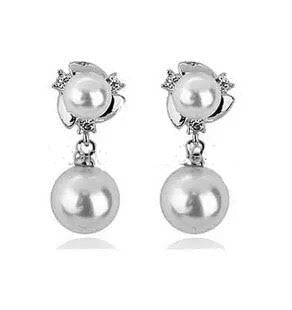 925 Sterling Silver Plated Clear Crystal White Simulated Pearl Drop Set